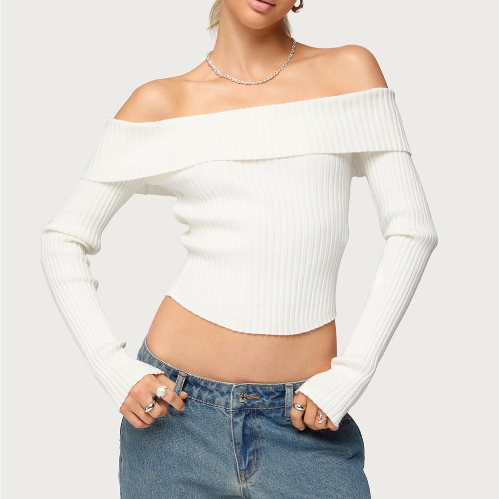Off-Shoulder White Sweater
